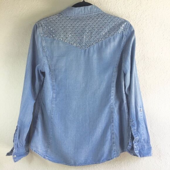 Reba denim button up shirt western style pockets and back with bling country - Picture 4 of 9